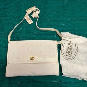 Vintage dead stock Monet Cream Crossbody Bag with Gold Accents